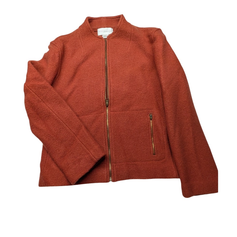 Petite Sophisticate Vintage Rust Orange Boiled Wool Full Zip Jacket Womens Med